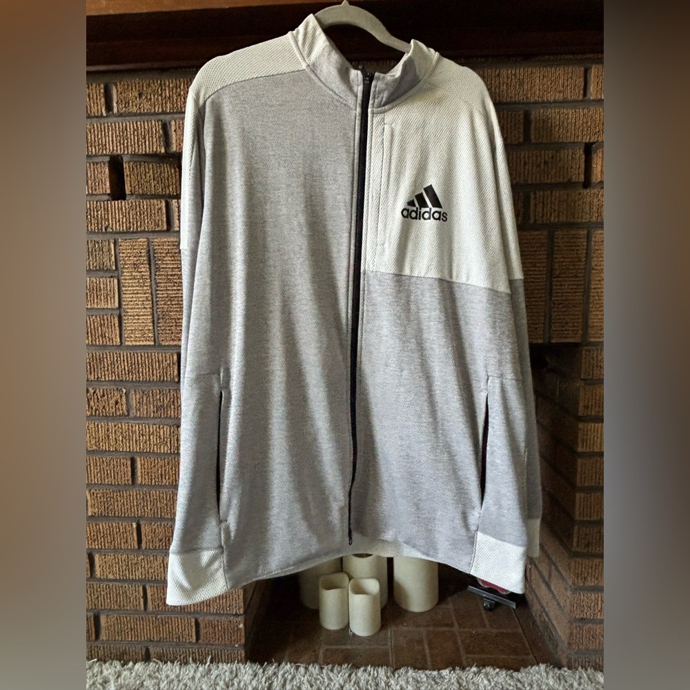 Adidas grey and white zip up track jacket size XL